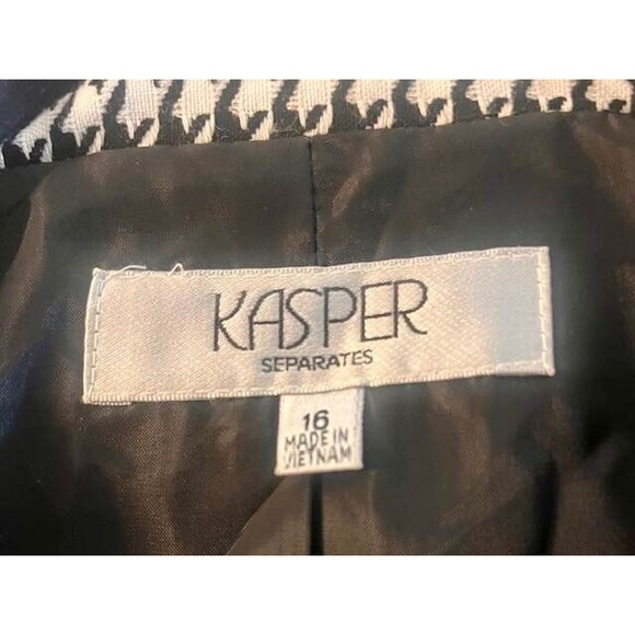 Kasper 16 L Black White Houndstooth Check Black Trim Pockets Blazer - Picture 4 of 6